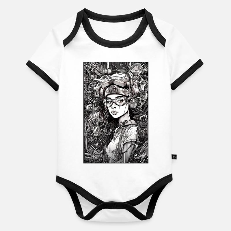 Tech girl, black and white, , Digital Body Bébé bio contrasté manches courtes