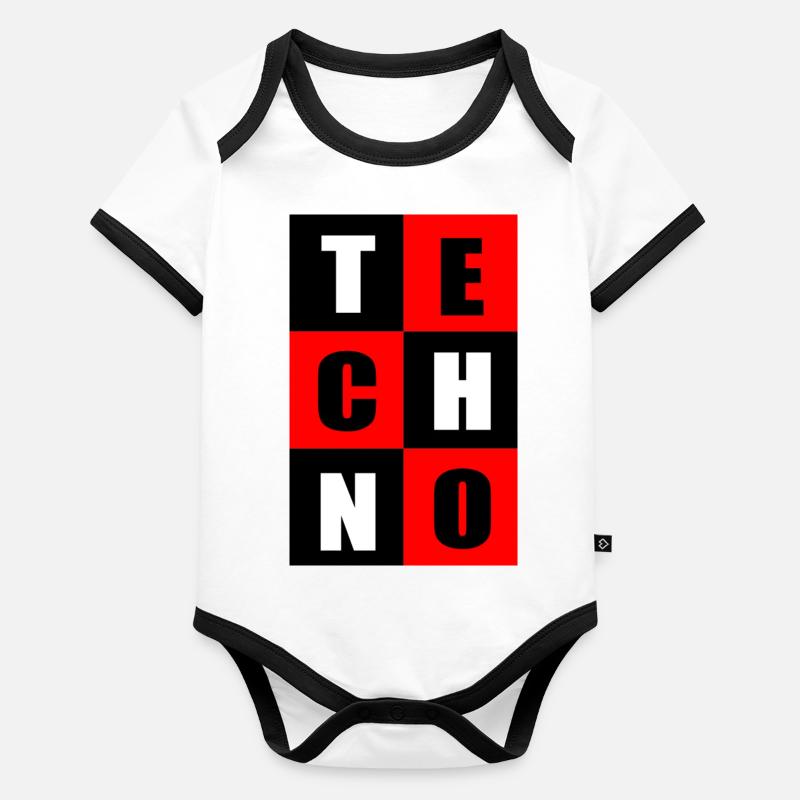 Rouge techno et noir Body Bébé bio contrasté manches courtes