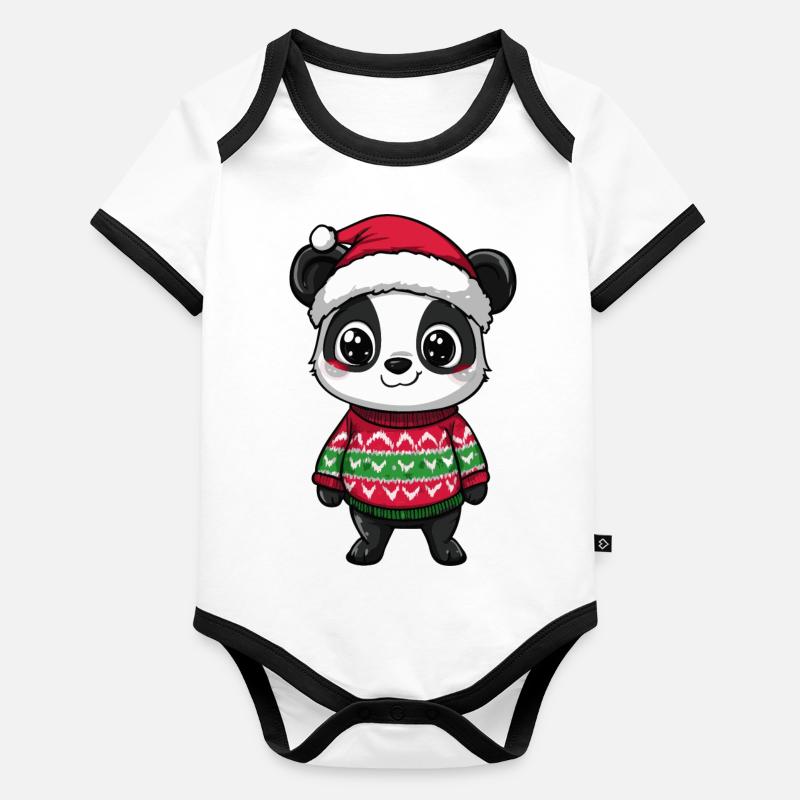 Bande dessinée de Noël Panda Body Bébé bio contrasté manches courtes