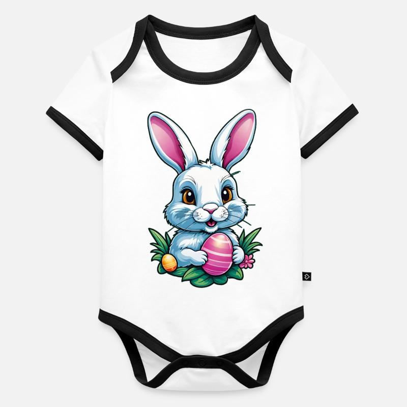 Lapin de Pâques Body Bébé bio contrasté manches courtes