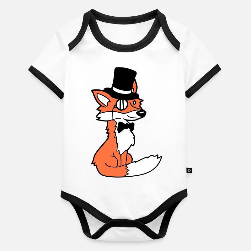 Fox Red Fox Sir Mr. Top Hat Monocle Glasses Organic Baby Contrasting Bodysuit