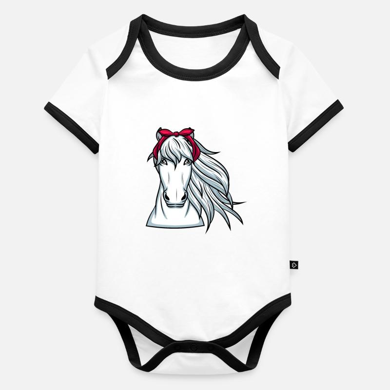 Cheval blanc avec chevaux bandana Body Bébé bio contrasté manches courtes