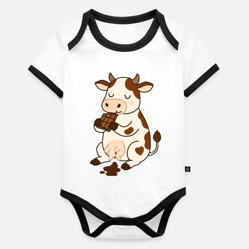 Vache en chocolat Body Bébé bio contrasté manches courtes