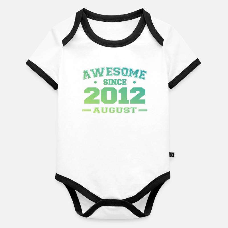 2012 Août Année Naissance Anniversaire Août 2012 Body Bébé bio contrasté manches courtes