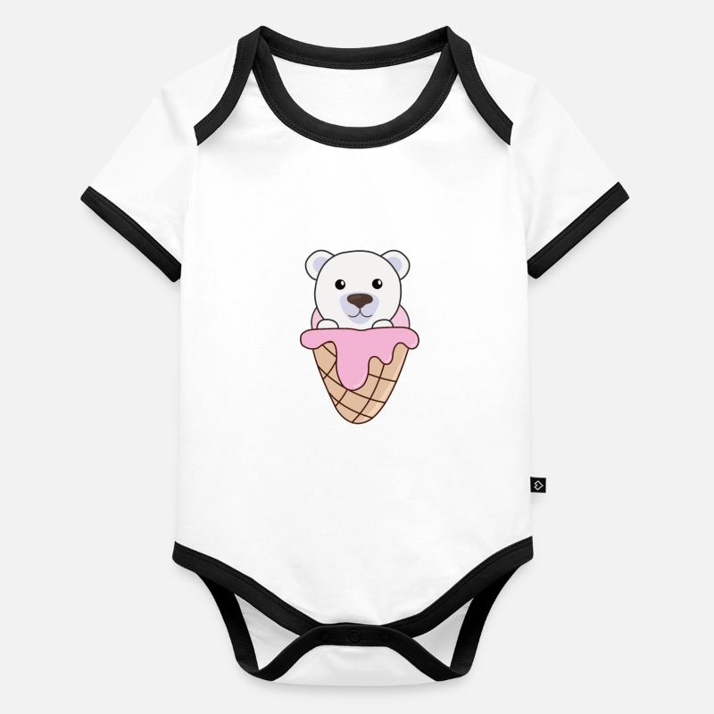 Eisbär Bärchen rosa Eis Waffel süße Tiere kawaii Baby Bio-Kurzarm-Kontrastbody
