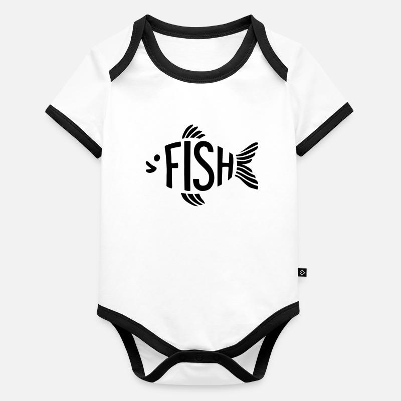 Os de poisson, squelette, pêche à chevrons Body Bébé bio contrasté manches courtes