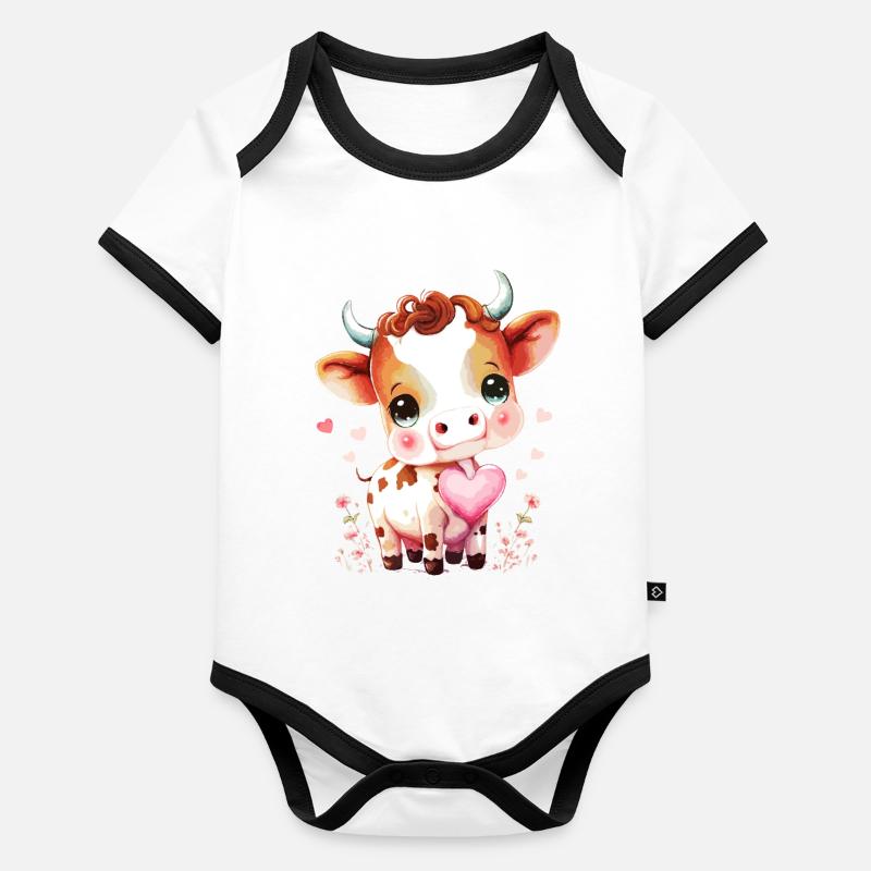 Niedliche Kuh Baby Bio-Kurzarm-Kontrastbody