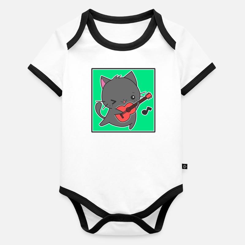 Chat guitariste Body Bébé bio contrasté manches courtes