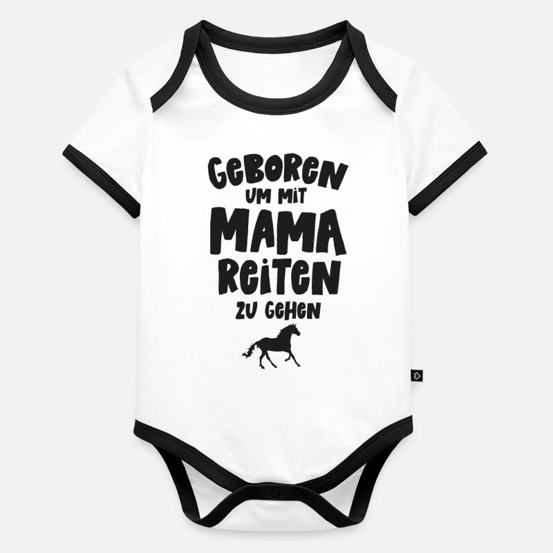 Né pour monter avec maman chevaux équitation Body Bébé bio contrasté manches courtes