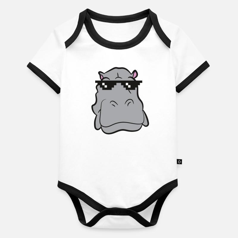 Hippo - Tête avec lunettes de soleil Body Bébé bio contrasté manches courtes