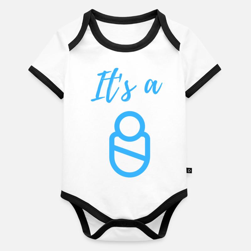 Annonce de bébé - Garçon - Grossesse Body Bébé bio contrasté manches courtes