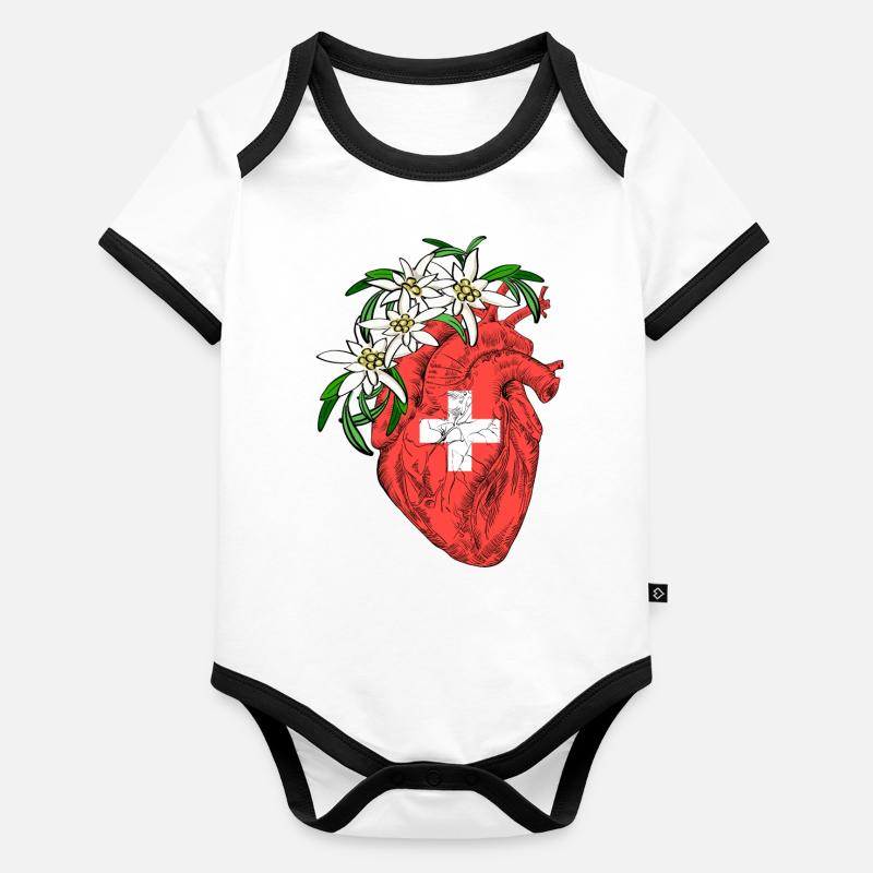 Schweizer Herz Baby Bio-Kurzarm-Kontrastbody