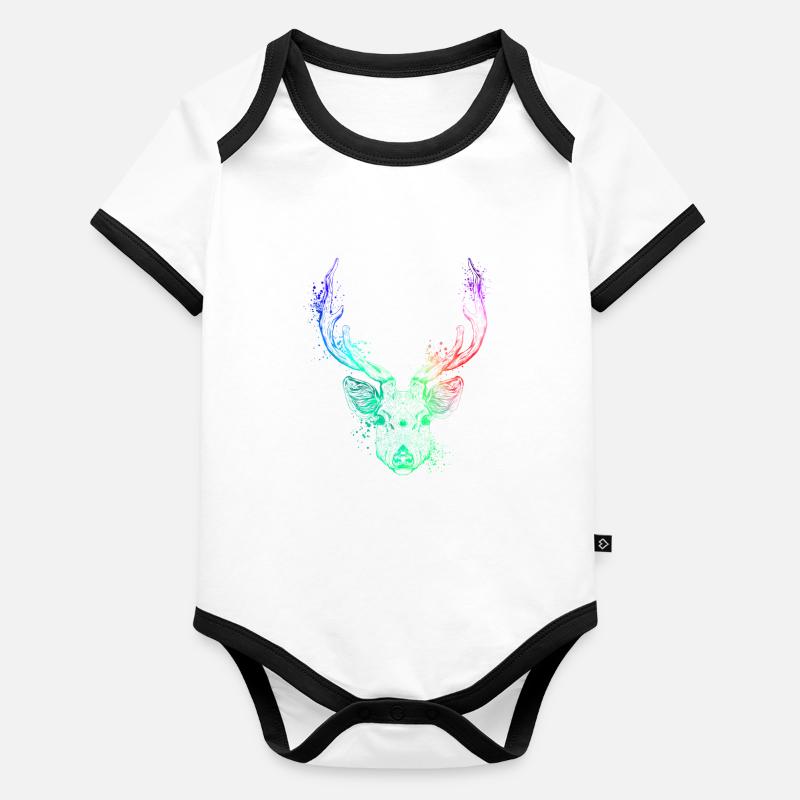 Tête de cerf colorée Body Bébé bio contrasté manches courtes