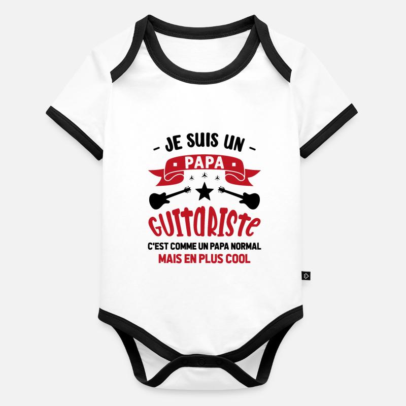 Papa Guitariste Idée Originale Fêtes des Pères Body Bébé bio contrasté manches courtes