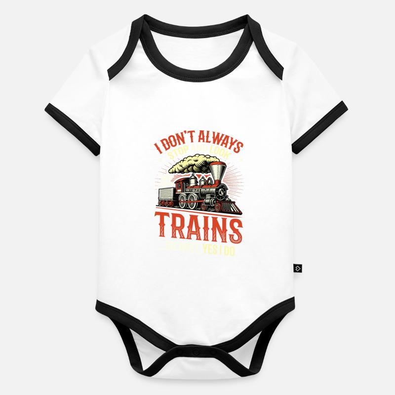 Arrêtez-vous et regardez les trains. Body Bébé bio contrasté manches courtes