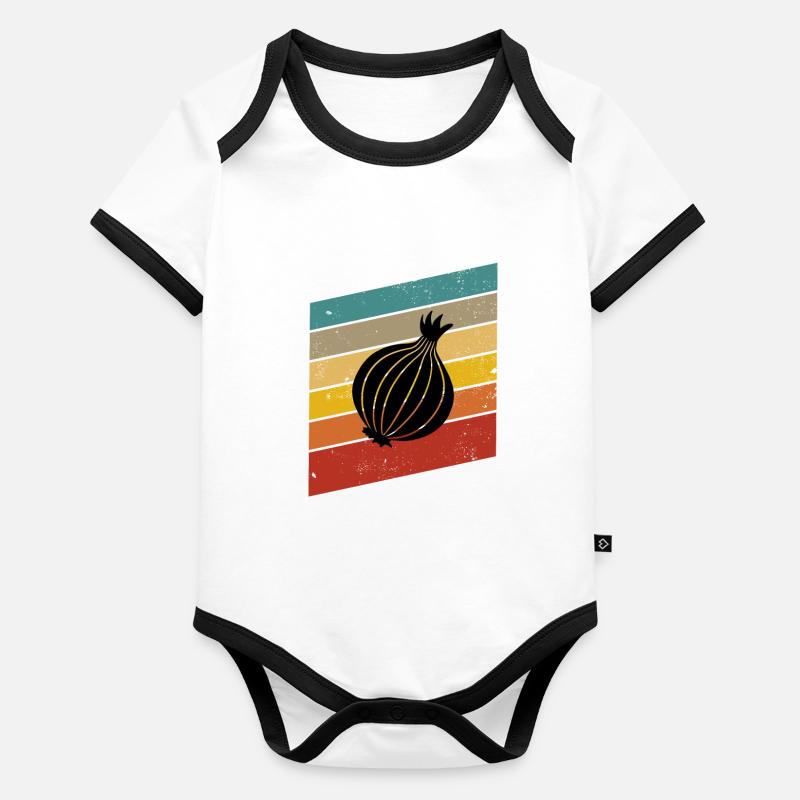 Oignon Lover Retro Vegetables Vegan Idée cadeau Body Bébé bio contrasté manches courtes