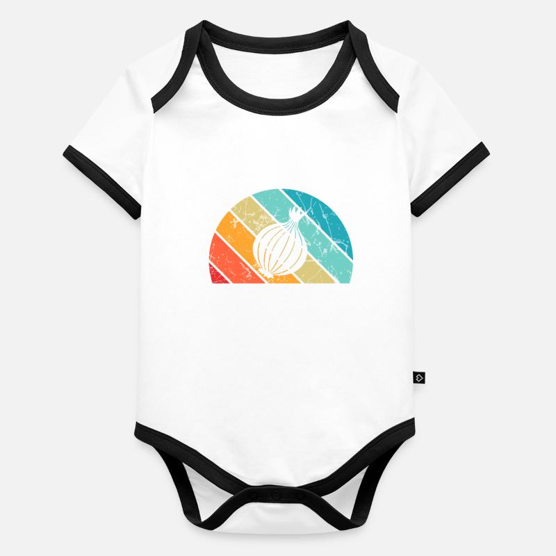 Oignon Lover Retro Vegetables Vegan Idée cadeau Body Bébé bio contrasté manches courtes