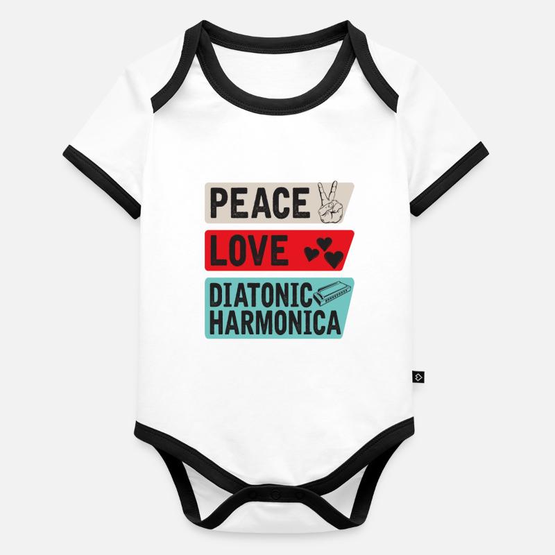 Peace Love Diatonic Harmonica Instrument Organic Baby Contrasting Bodysuit