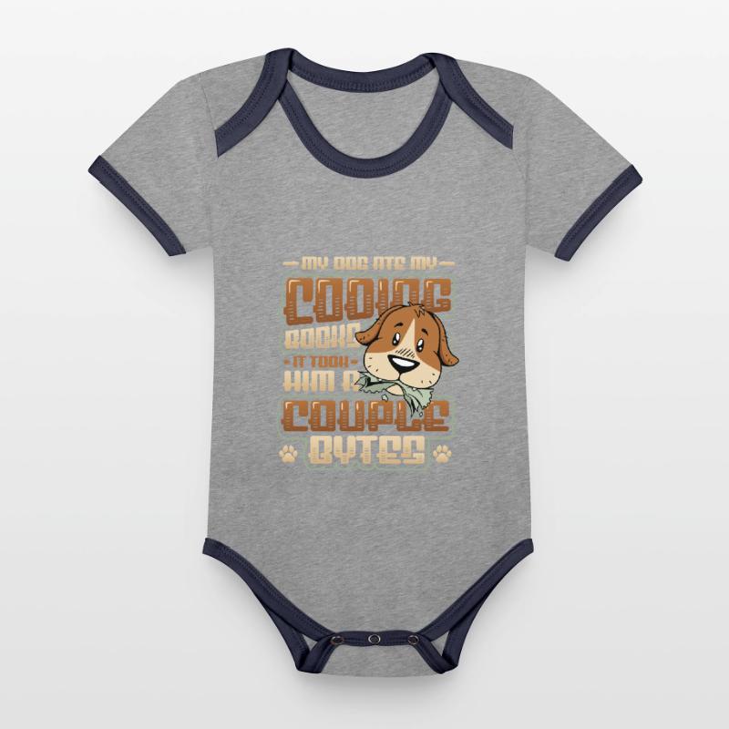 Dog Bytes Code Computer Joke Programming Organic Baby Contrasting Bodysuit