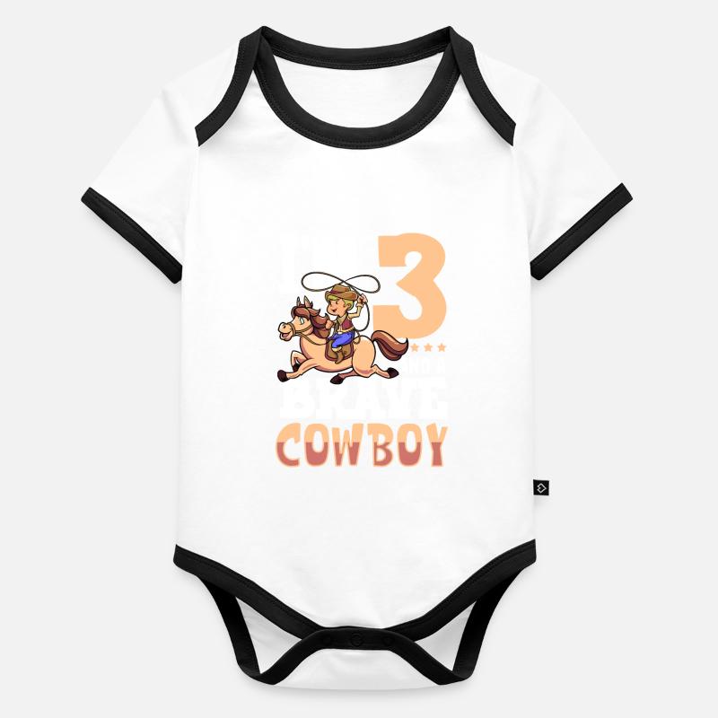 J’ai 3 ans - Boy Cowboy Body Bébé bio contrasté manches courtes