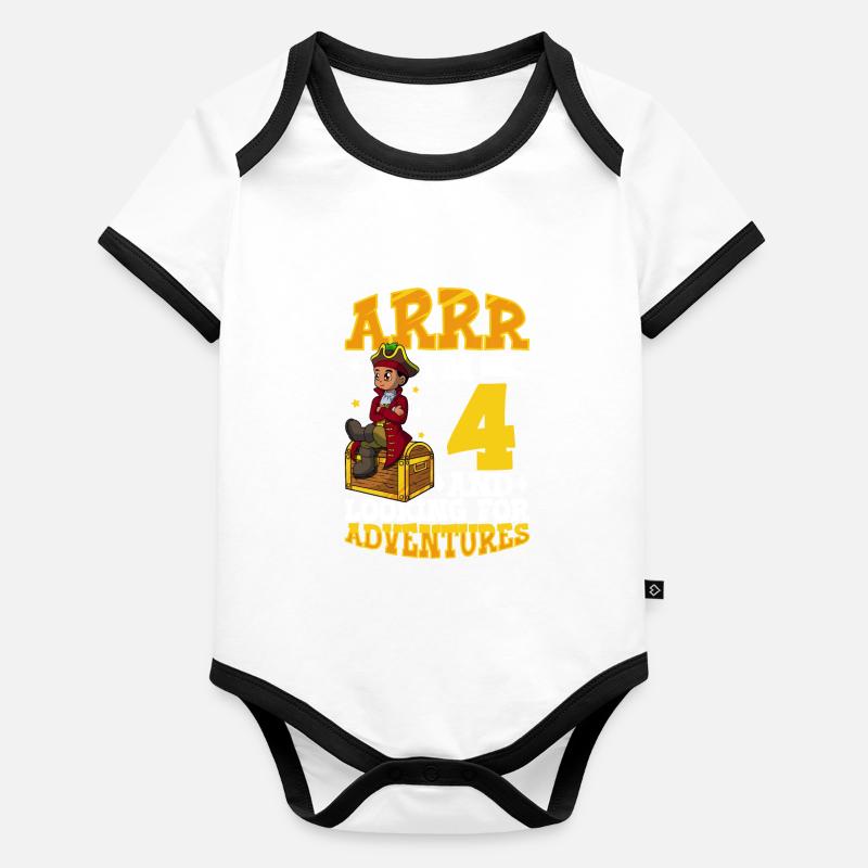 Ich bin 4 - Jungen Pirat Baby Bio-Kurzarm-Kontrastbody