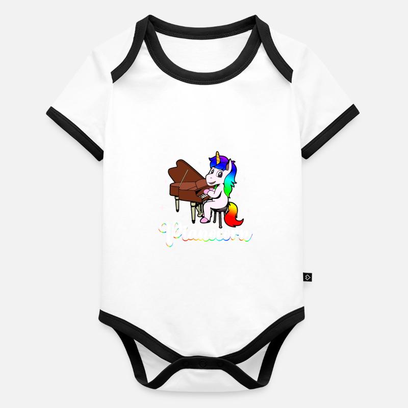 Pianocorn - Einhorn am Klavier Baby Bio-Kurzarm-Kontrastbody