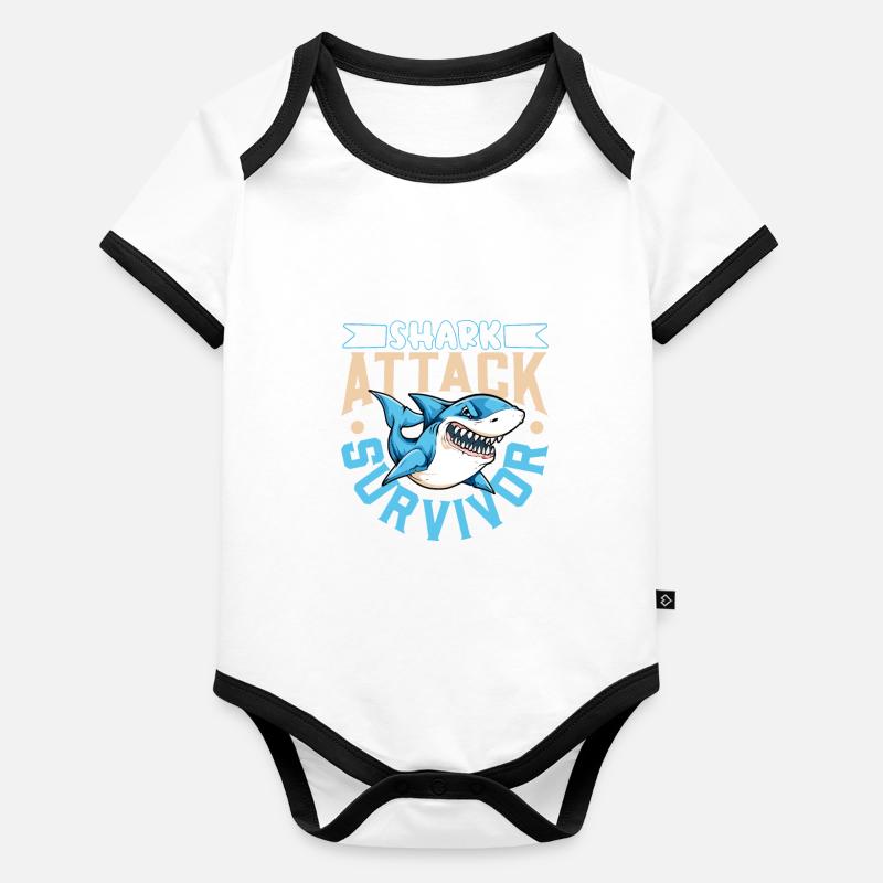I survived a shark attack - shark bite Organic Baby Contrasting Bodysuit