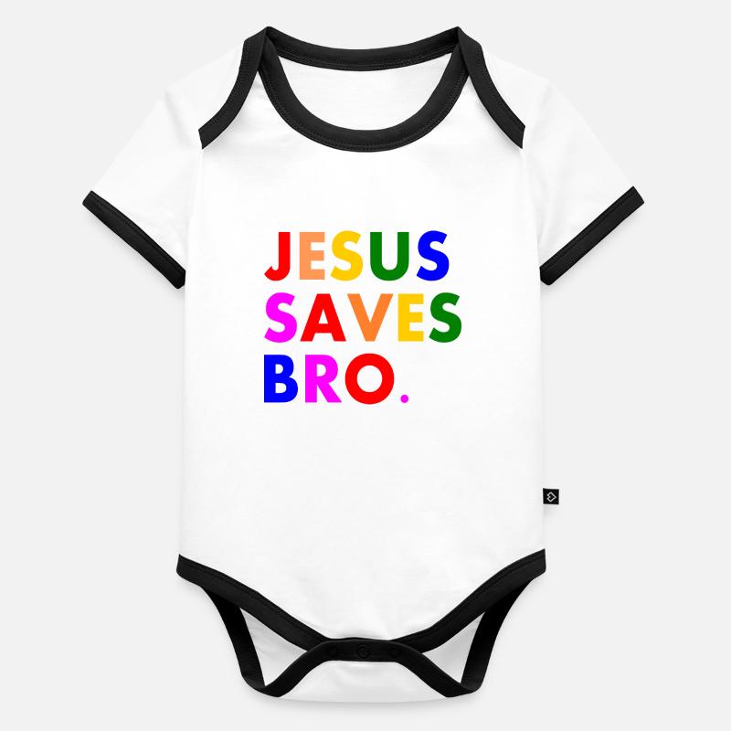 Jesus saves bro Body Bébé bio contrasté manches courtes