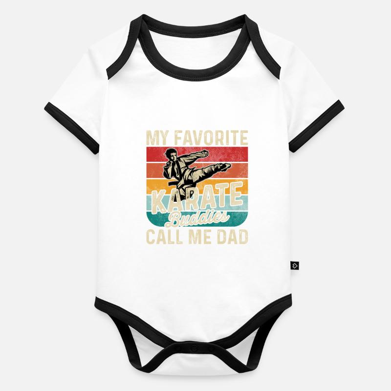 Mes copains de karaté préférés m’appellent papa Body Bébé bio contrasté manches courtes