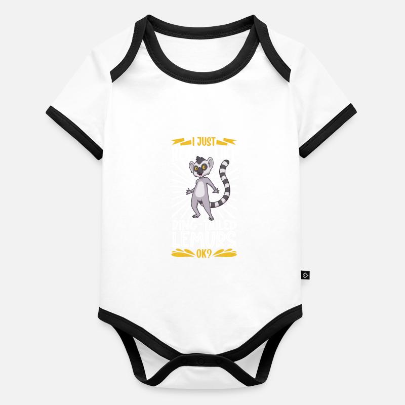 J’adore les lémuriens à queue annelée - lémuriens à queue annelée Body Bébé bio contrasté manches courtes
