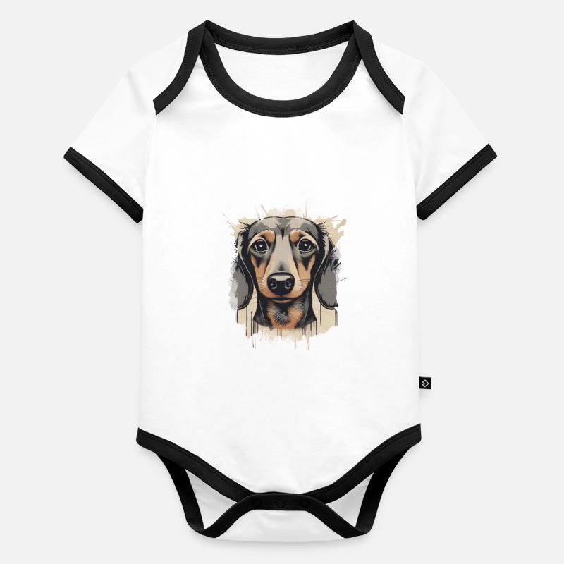 Dackel Teckel Kurzhaardackel Dachshund Baby Bio-Kurzarm-Kontrastbody