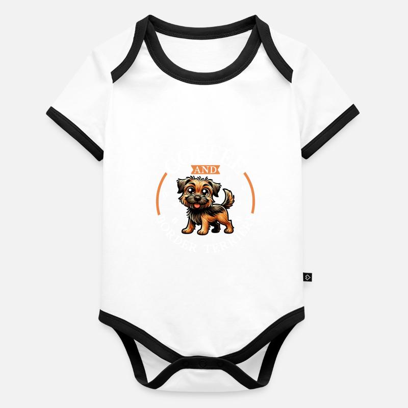 Café et Border Terrier Body Bébé bio contrasté manches courtes