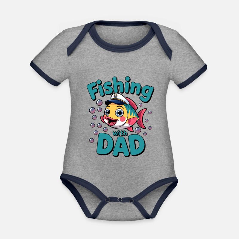 Pêche Pêche avec papa - Body Bébé bio contrasté manches courtes - gris chiné/bleu marine