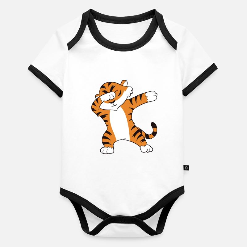 Dabbender Tiger Lustiges Dabbing Tiger Baby Bio-Kurzarm-Kontrastbody