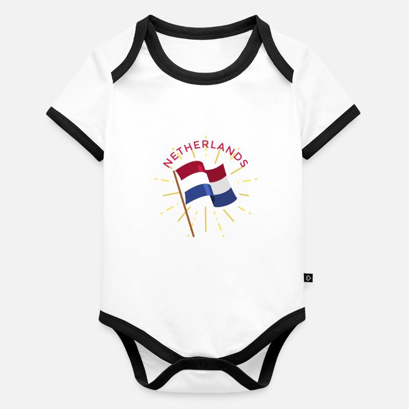 Pays-Bas Drapeau Pays-Bas Hollande Néerlandais Body Bébé bio contrasté manches courtes
