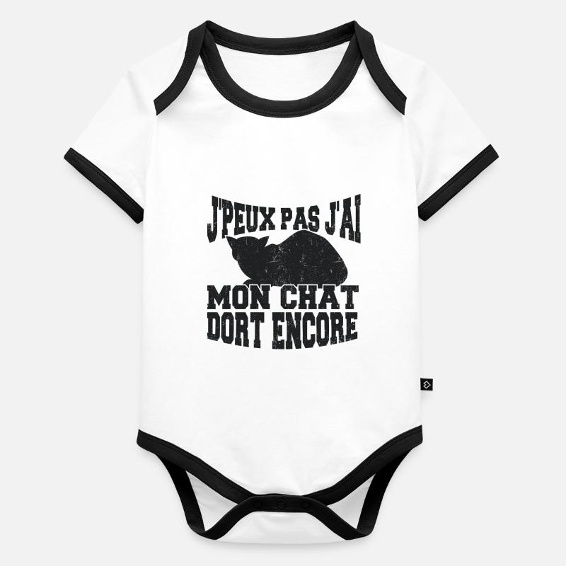 J'peux Pas J'ai Mon Chat Dort Encore Body Bébé bio contrasté manches courtes