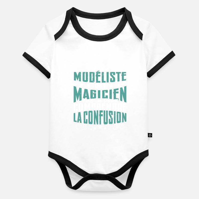 Je Suis Modéliste Pas Magicien Body Bébé bio contrasté manches courtes