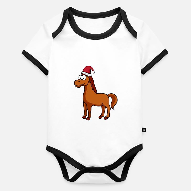 Cheval Noël Bande dessinée Body Bébé bio contrasté manches courtes
