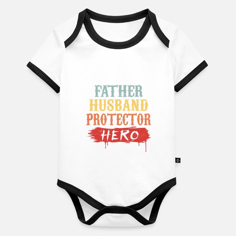 Father husband protector hero | gift Body Bébé bio contrasté manches courtes