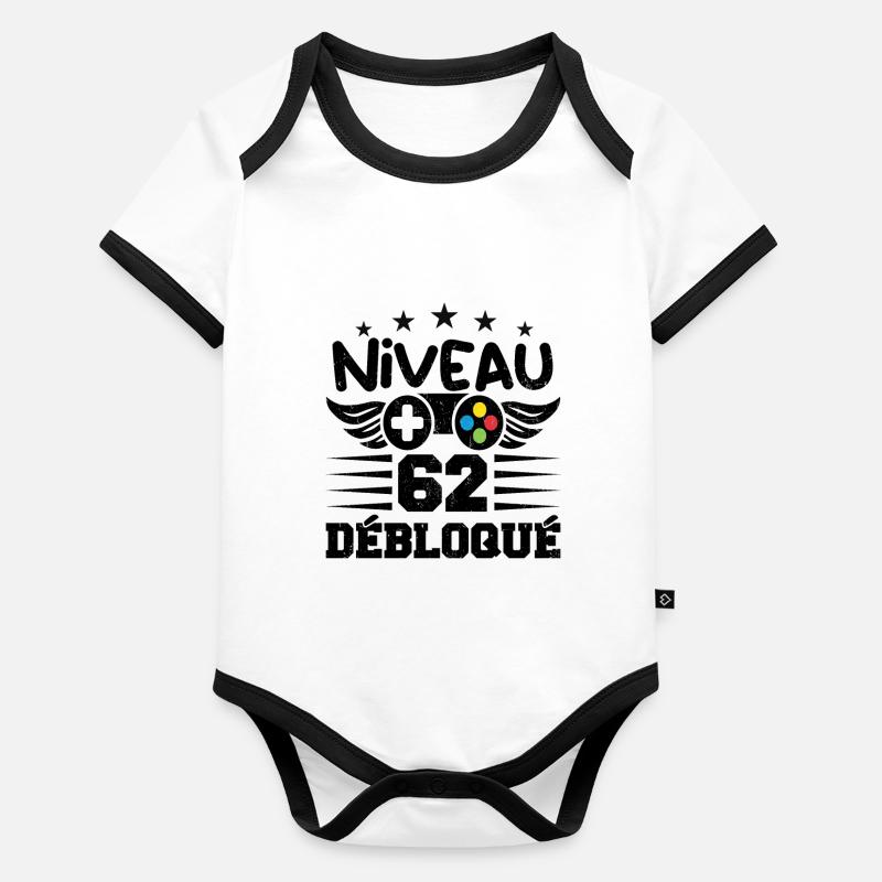Niveau 62 débloqué - idée cadeau anniversaire Body Bébé bio contrasté manches courtes