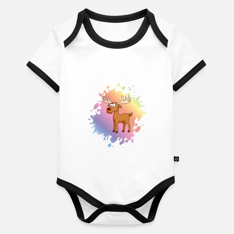 Elch Comic Tier Baby Bio-Kurzarm-Kontrastbody