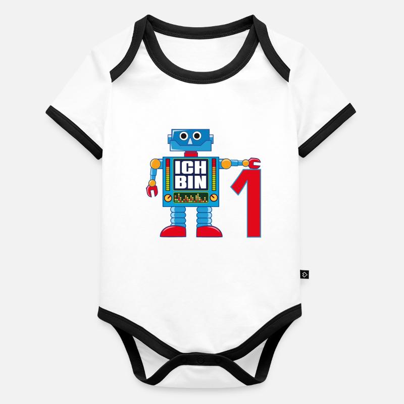 Kleiner lustiger Roboter - ich bin 1 Jahr alt Baby Bio-Kurzarm-Kontrastbody