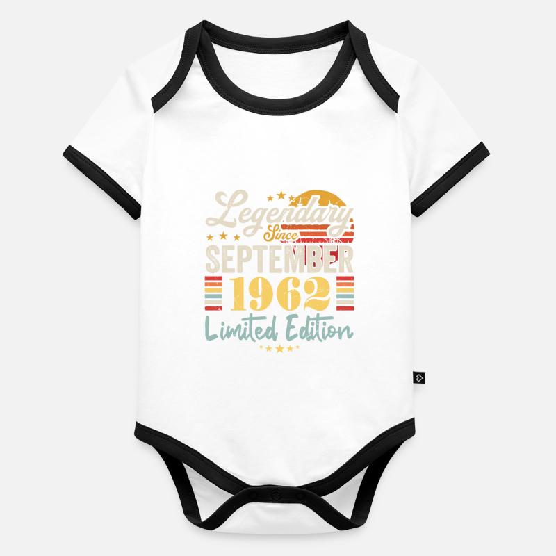 Caption September 1962 Anniversary Gift 1962 Organic Baby Contrasting Bodysuit