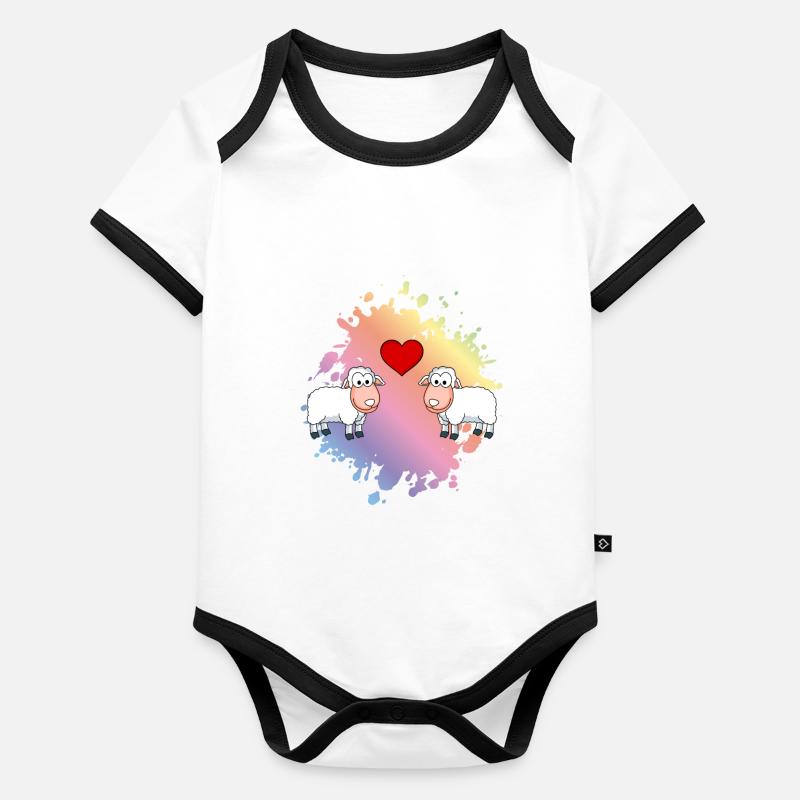 Schaf Comic Paar Liebe Baby Bio-Kurzarm-Kontrastbody