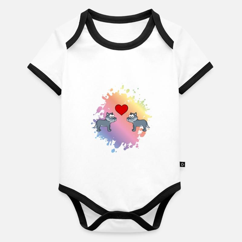 Wolf Comic Paar Liebe Baby Bio-Kurzarm-Kontrastbody