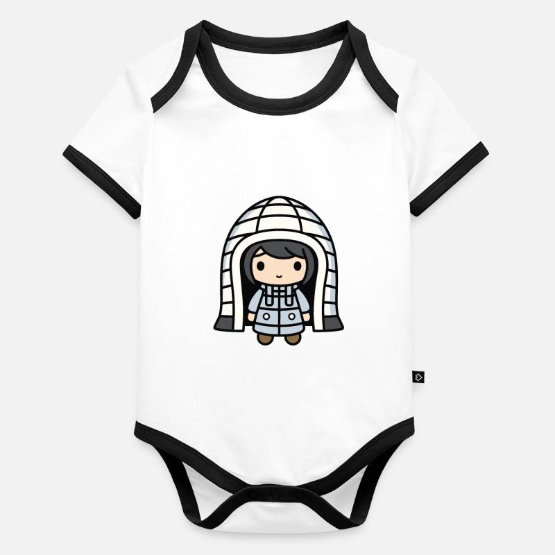 Bande dessinée d’hiver Eskimo Igloo Body Bébé bio contrasté manches courtes