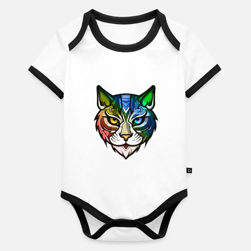 Tête de chat colorée Body Bébé bio contrasté manches courtes