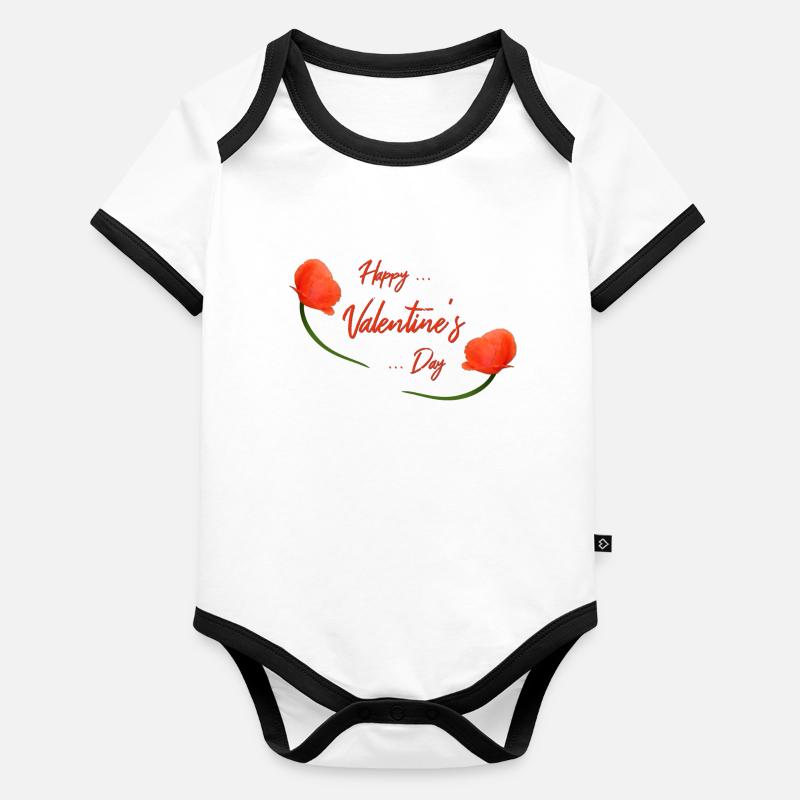 Coquelicot de la Saint-Valentin Body Bébé bio contrasté manches courtes