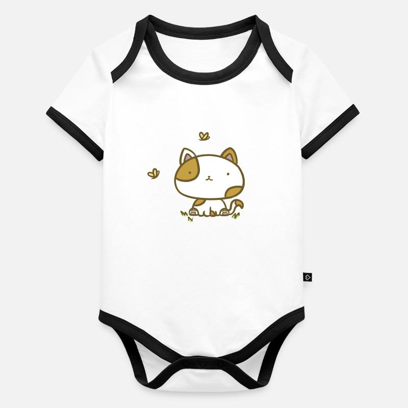 Chat mignon Body Bébé bio contrasté manches courtes