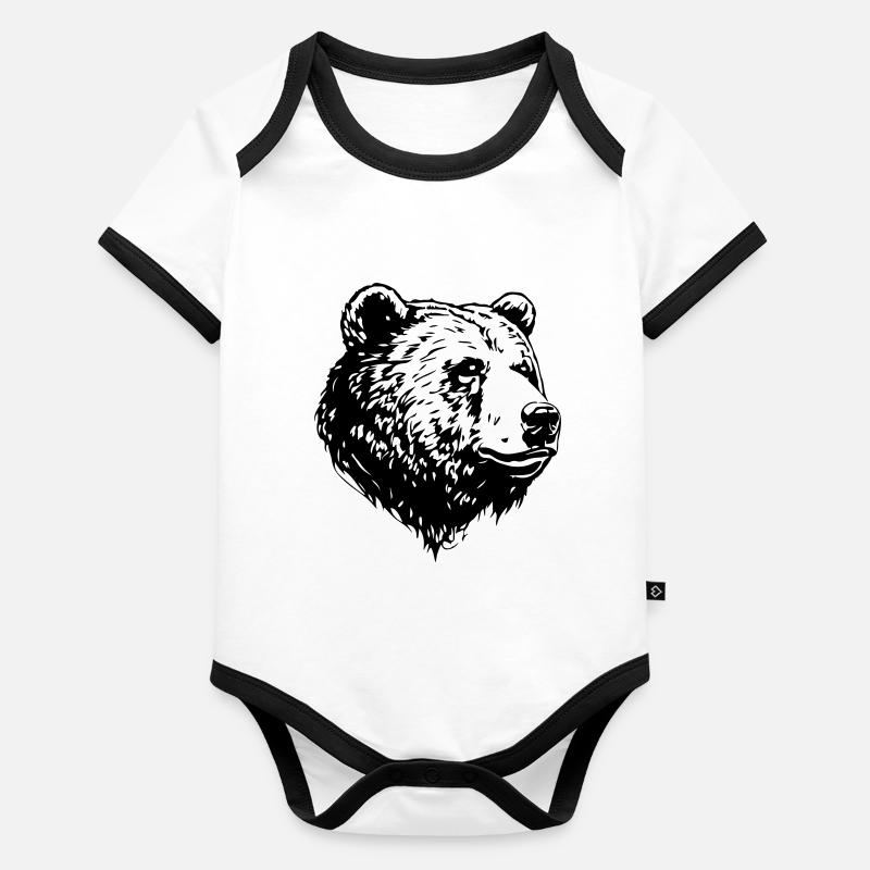 Bear Grizzly Head Body Bébé bio contrasté manches courtes